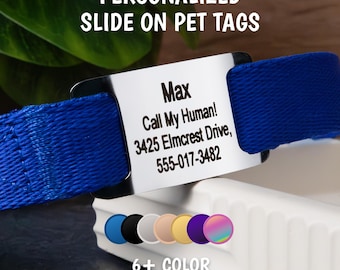 GoTags Slide on Dog Tag, Dog Tag for Dogs Personalized, Silent Dog Tag Engraved, Slide on Collar Pet Tag, Dog Tag Slide On Stainless Steel