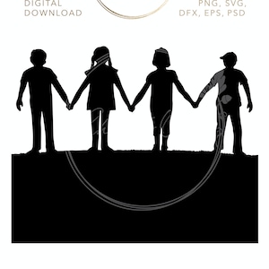 Children playing Red Rover silhouette SVG digital file download