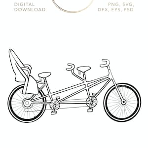 Tandemfiets met babyzitje SVG digitaal bestand downloaden