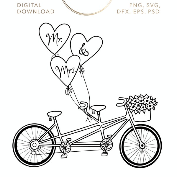 Love tandem couples bike wedding or anniversary SVG digital file download