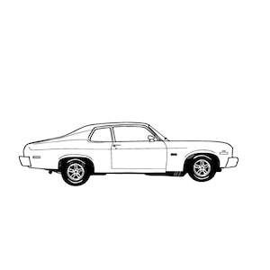 Classic car vehicle line drawing 1970&#39;s Nova SVG digital file download