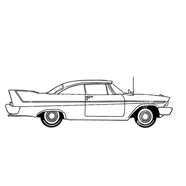 1958 Plymouth Fury classic car vehicle line drawing SVG digital file download