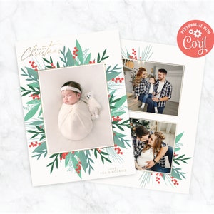 Holiday greenery photo frame Christmas/holiday card customizable download