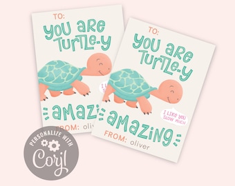 Cute Turtle-y Amazing kids classroom Valentine cards download