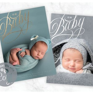Oh, Baby! Elegant script full-bleed photo baby announcement download
