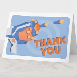 Foam dart gun/Nerf birthday party Thank You or custom notecard download