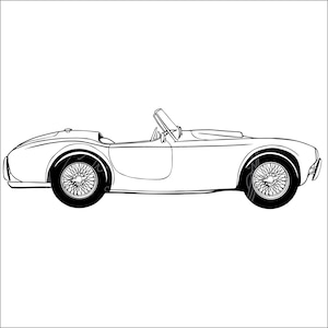 Vintage, Classic car 1963 1960&#39;s Shelby Cobra vehicle line drawing/illustration SVG digital file download
