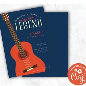 Guitar Legend musician masculine birthday party invitation download