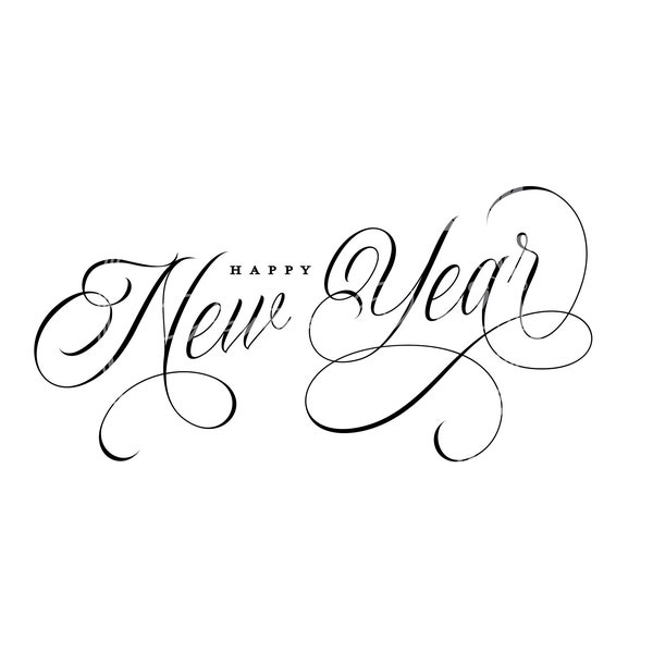 Mooie, elegante Happy New Year script typografie SVG digitale bestandsdownload