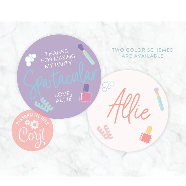 Spa Party custom birthday/shower favor tag or decal artwork download