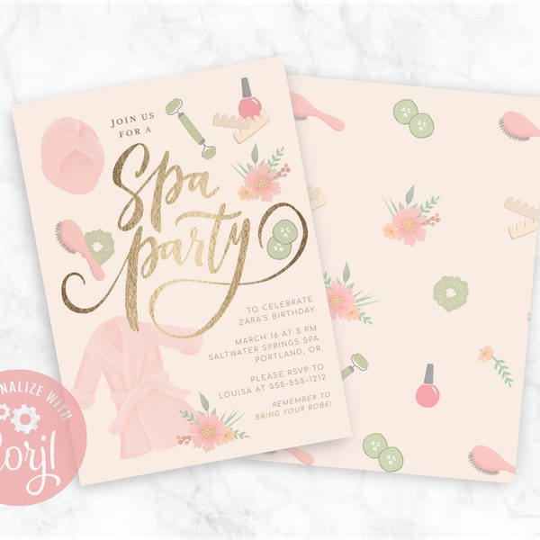 Elegant Spa Party custom party invitation download