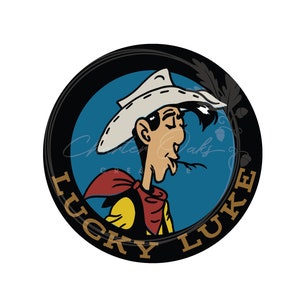 Cartoon Cowboy im Kreis überlagert SVG und Linie Zeichnung digitale Datei Download