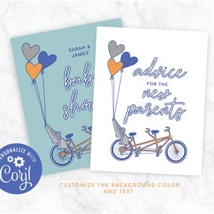 Tandem bike and baby seat custom baby shower custom sign/poster download