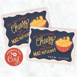 Descarga de tarjetas de San Valentín para el aula para niños, lindas y deliciosas macarrones con queso