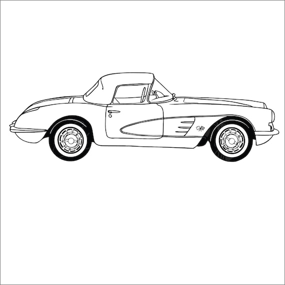 1960 Corvette Classic Car Vehicle Line Drawing/illustration Etsy
