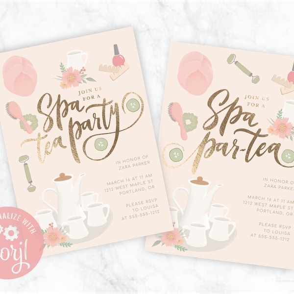 Elegant Spa Tea Party Par-Tea custom party invitation download