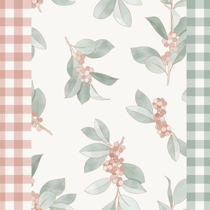3 Holiday Berries and Leaves and gingham seamless patterns PNG digital file download