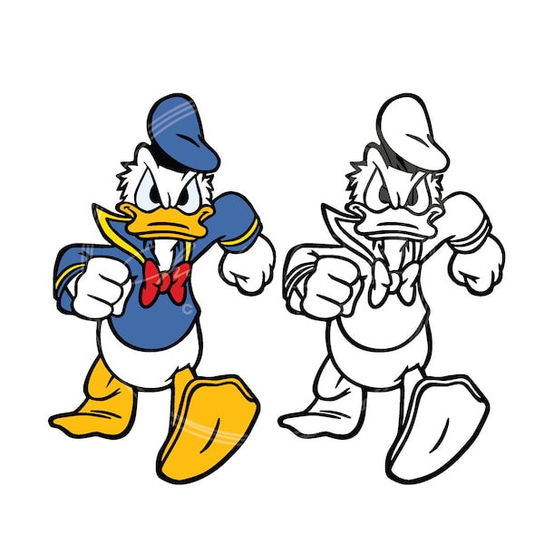 Disegno al tratto di Angry Mad Donald Duck e download digitale PNG SVG a strati