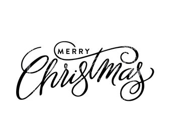 Hand-lettered Merry Christmas script typography SVG digital file download