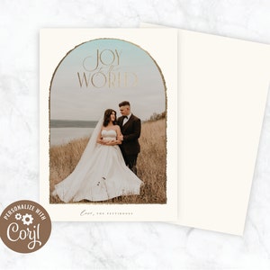 Joy to the World arched frame, single photo Christmas card customizable download
