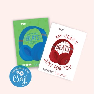 Fun Heart Beats for You hoofdtelefoon kinderklas Valentijnskaarten downloaden