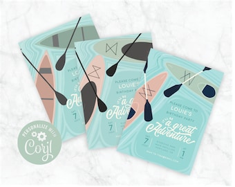 Invitación para fiesta de cumpleaños de Great Adventure Kayaks, Canoas o Stand-Up Paddleboards para descargar