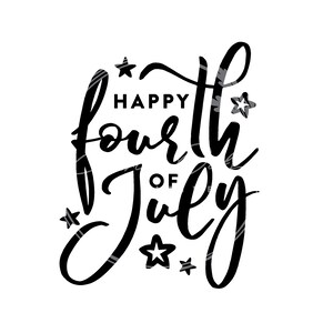 Hand-created Happy Fourth of July script with stars SVG digital file download