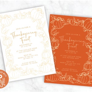 Fall/Autumn pumpkin vines Thanksgiving/Halloween custom invitation download