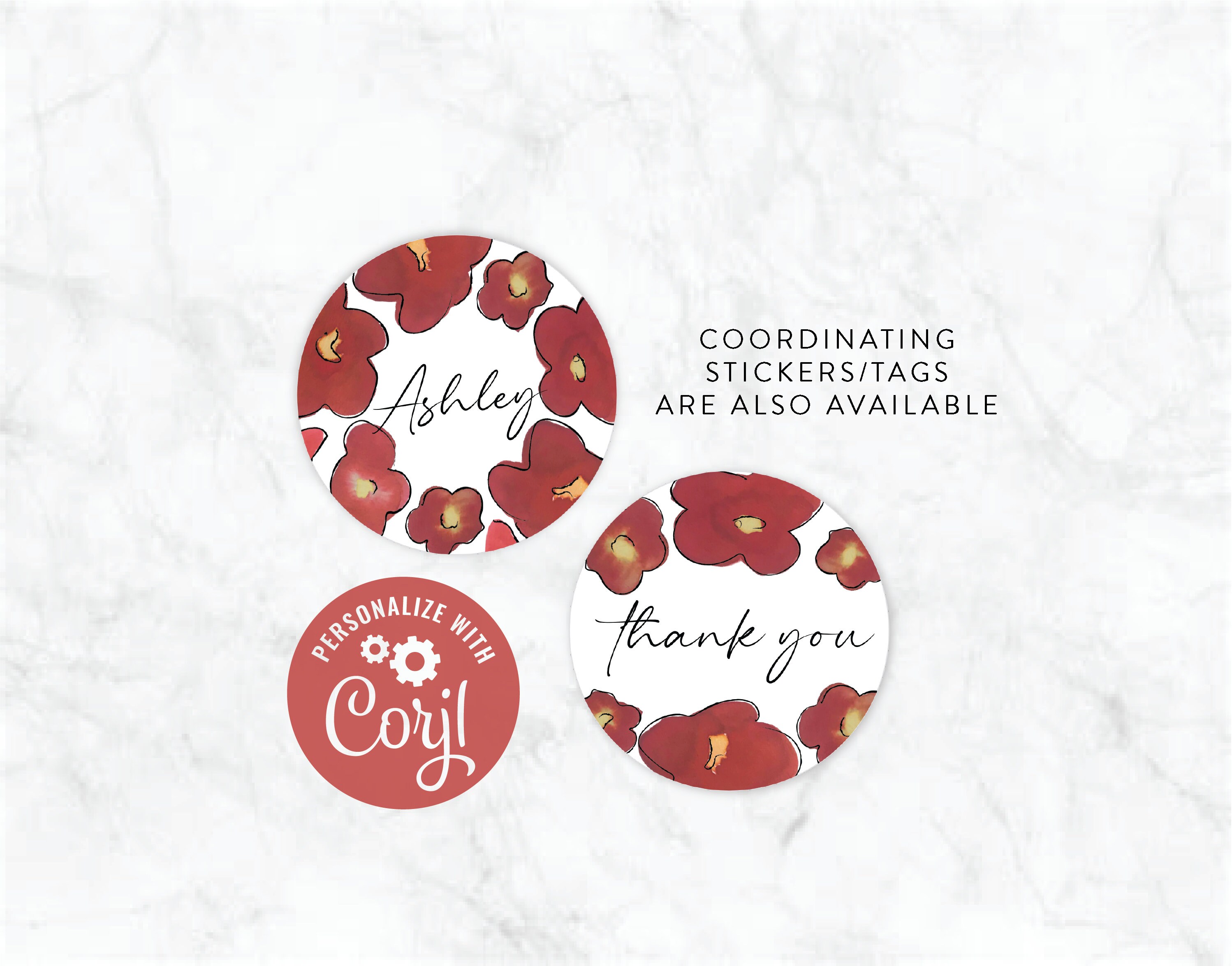 Watercolor Poppies Floral Thank You Notecard Custom Download - Etsy