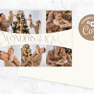 Wonders of His Love gebogen collage van zes foto's kerstkaart aanpasbare download