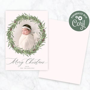 Rosemary and Berry Wreath photo Christmas card customizable download