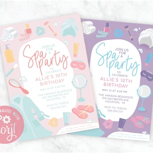 Spa Party custom birthday party invitation download