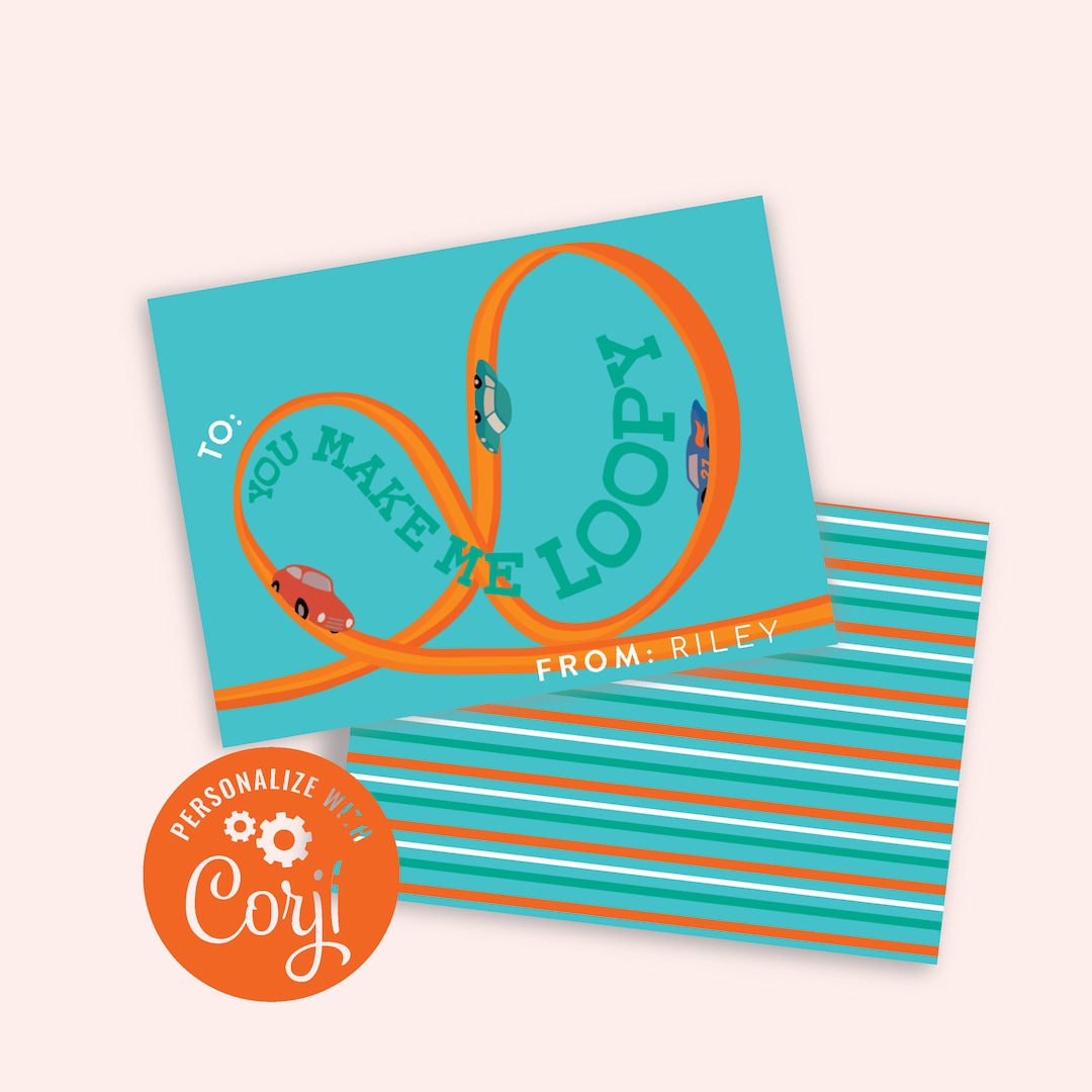 Loopy Track Hot Wheels Card Kids Classroom Valentine Cards Download - Etsy