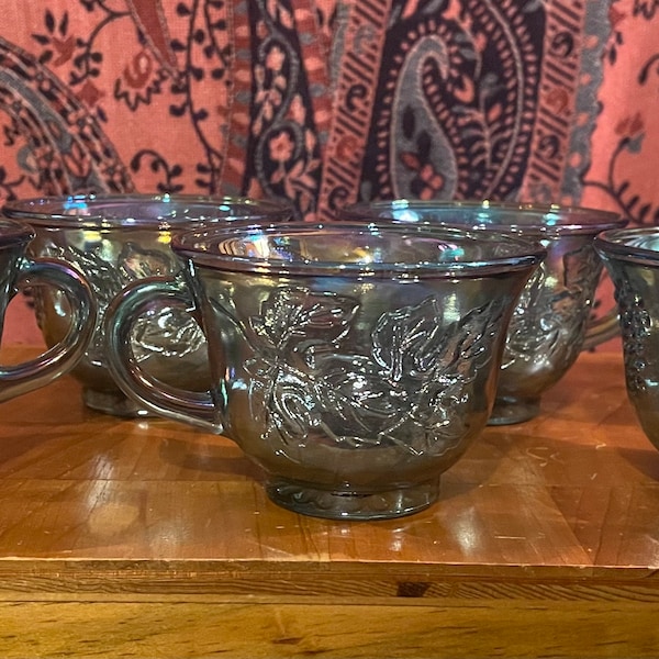 Carnival Glass ~ Tea Cups ~ Indiana ~ Vintage ~ Set Of 6