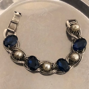 Pearl Rhinestone Bracelet ~ Vintage Designer Costume Jewelry