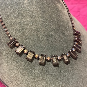 Rhinestone Necklace ~ Vintage ~ Prong Set ~ Grey ~ Satin