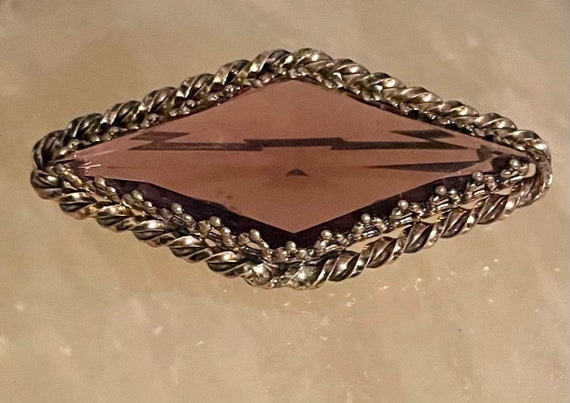 Purple Glass Brooch ~ Vintage Brooch ~ Brass Broo… - image 1
