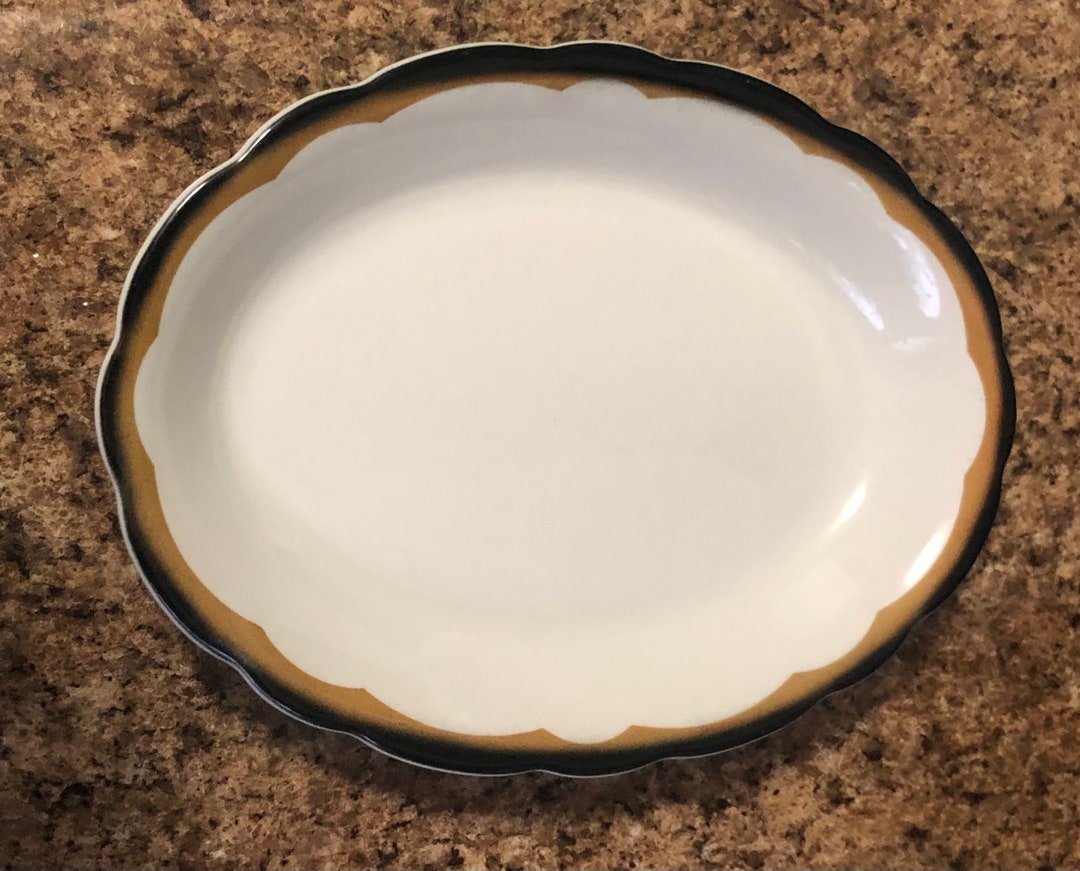 Vintage Buffalo China Platter Made in USA Brown Trim Etsy