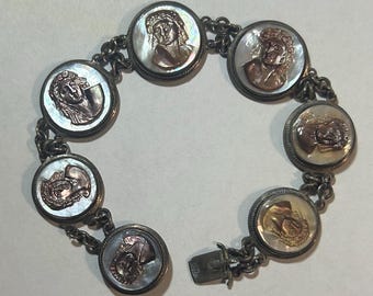 Sterling Silver Mother Of Pearl Cameo Bracelet