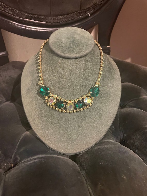 Emerald Green ~ Chartreuse ~ Rhinestone Necklace ~