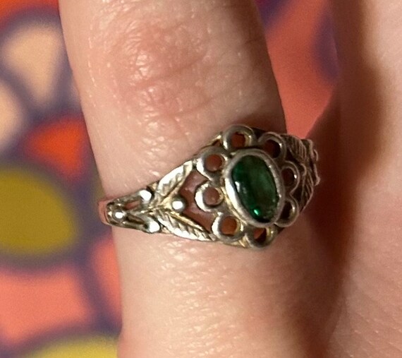 Sterling Silver Ring ~ Green Quartz Stone - image 3