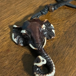 Elephant Pendant Necklace Black Cord ~ Hippie Jewelry ~ Boho ~ Ethnic ~ Tribal