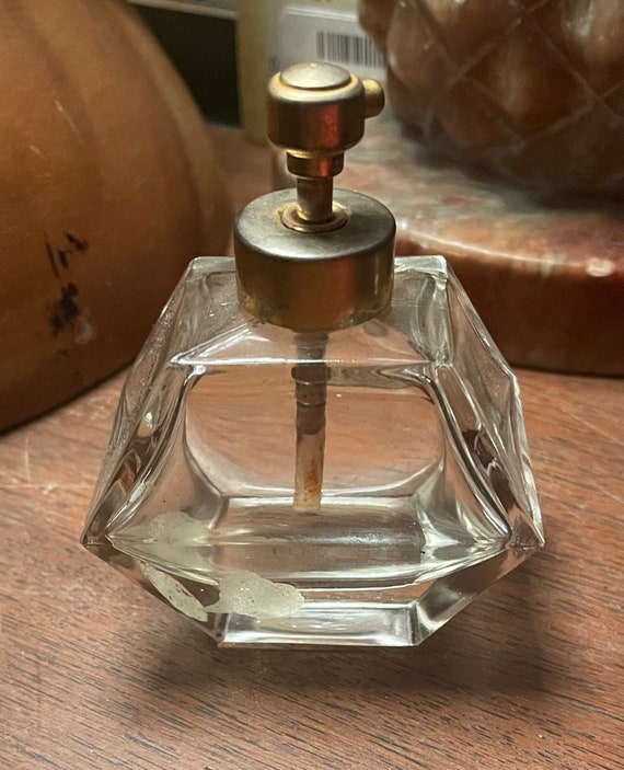 Vintage empty perfume bottle with ball pump, Antique glass