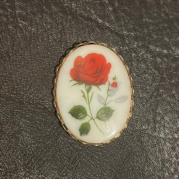 Hand Painted Rose Brooch ~ Vintage Costume Jewelry