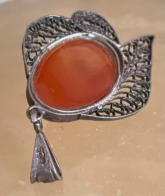 Carnelian Spun Silver Antique Brooch ~  Carnelian… - image 4