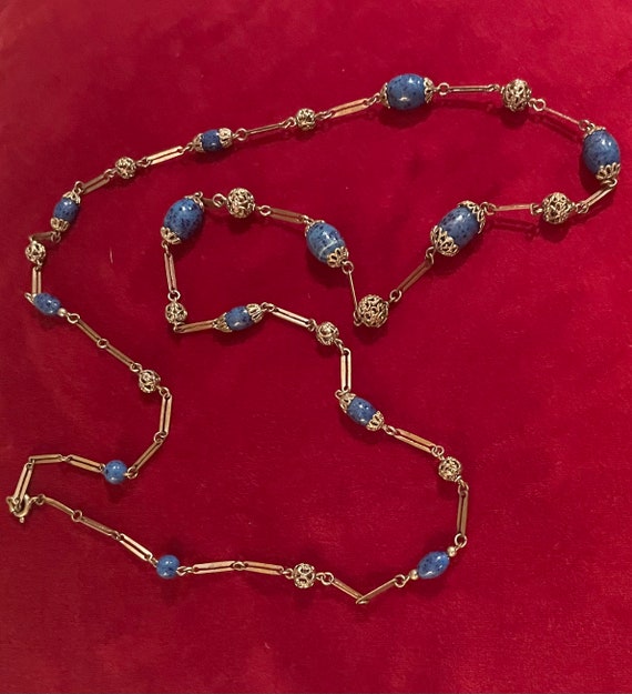 Vieux Collier Fantaisie En Argent Massif Avec Fermoir Et Pierre En Verre Bleue - Modèle Tchèque Super Original