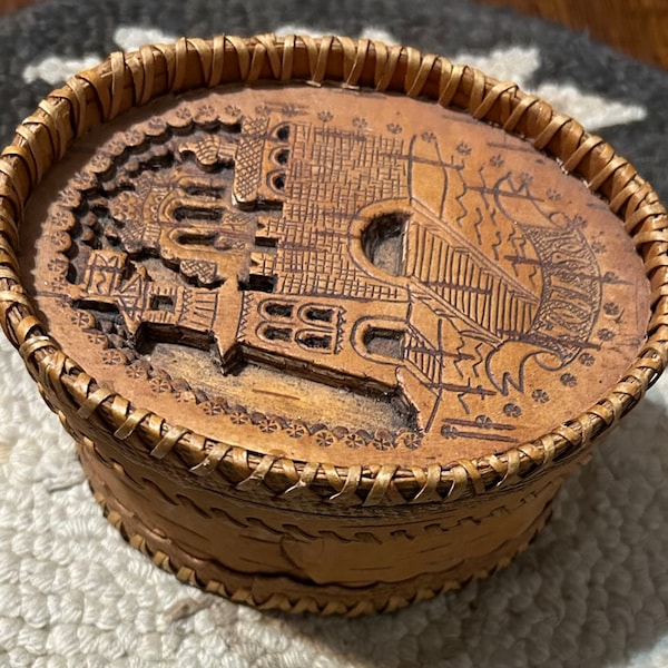 Birch Bark Carved Trinket Box ~ Souvenir