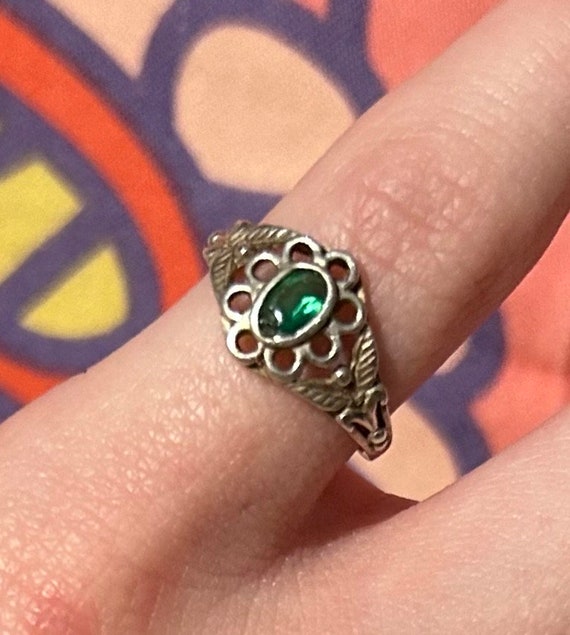 Sterling Silver Ring ~ Green Quartz Stone - image 1