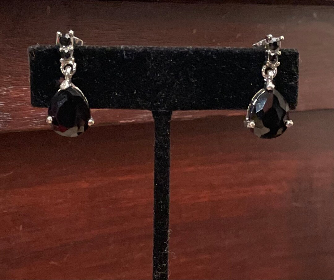 Black Rhinestone Dangle Earrings Etsy
