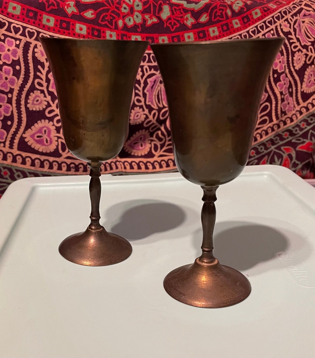 Vintage Brass Wine Goblets Made in India Pair Etsy